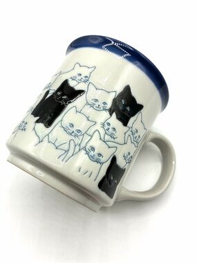 Vintage 1970s Otagiri Happy Blue Cats Stoneware Coffee Mug Japan Kitty